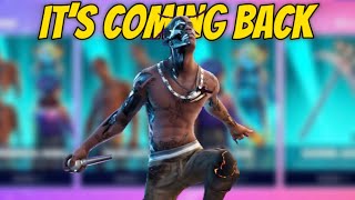 TRAVIS SCOTT SKIN RETURN DATE in FORTNITE ITEM SHOPIT’S COMING BACK [upl. by Rothschild9]