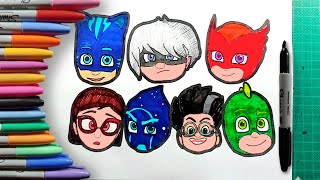 How to Color Pj Masks Characters  Catboy Owlette Gekko Step by Step Easy Coloring Pages for Kids [upl. by Bobseine]