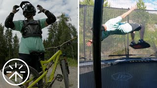 AWESOME MOUNTAIN BIKE ADVENTURE amp TRAMPOLINE SESSION AT MY CABIN [upl. by Hcahsem]