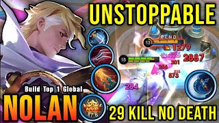 29 Kills No Death Nolan Critical DMG Build 100 Unstoppable  Build Top 1 Global Nolan  MLBB [upl. by Procto]