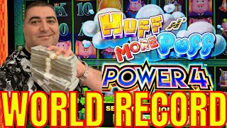 World RECORD BREAKING JACKPOT On HUFF N MORE PUFF POWER 4 Slot [upl. by Hibben]