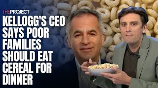 Kelloggs CEO Says Poor Families Should Eat Cereal For Dinner [upl. by Artemed]