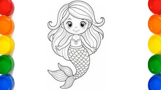 How to draw easy cute Mermaid for kids Beautiful best Mermaid painting colouring for Toodlers [upl. by Aihsenal]