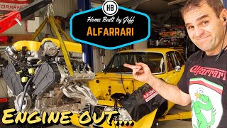 Ferrari engine out  Ferrari engined Alfa 105 Alfarrari build part 208 [upl. by Nahsar]