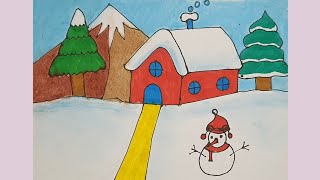 Winter Season Drawing Easy for Kids Simple drawing Easy kids drawing [upl. by Affer]