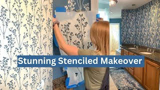 Stencil Painting A Bathroom Using Cutting Edge Stencils Sprigs Wall Stencil Pattern In Two Colors [upl. by Enaenaj]