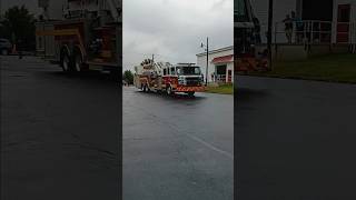 Keystone Hook and Ladder Company No1 of Myerstown NEW Tower 81 Ariving in Schoeneck 972024 [upl. by Ikkim]