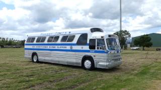 A 1968 CMC PD4107 Coach Super Clipper entering the display area at Yarra Glen Racecourse [upl. by Callean708]