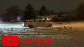 Crew Cab Square Body Drifting In Snow 350 SBC [upl. by Anelrihs122]