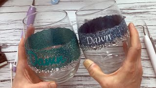 How to DIY Personalized Glitter Wine Glasses [upl. by Elay]