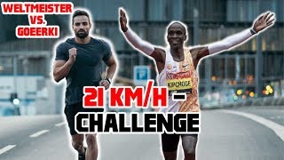 GOEERKI VS KIPCHOGE  21 KMH Laufband Challenge Marathon Pace [upl. by Yrol265]