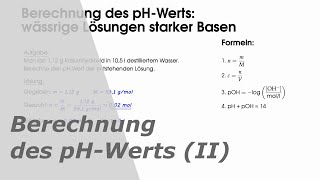 Berechnung des pHWerts Teil 2 wässrige Lösungen starker Basen [upl. by Netsriik]