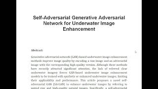 Self Adversarial Generative Adversarial Network for Underwater Image Enhancement [upl. by Traggat]