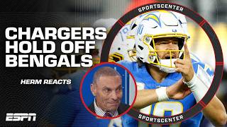 Chargers defeat Bengals despite MARVELOUS performance from Joe Burrow 👀 Herm Edwards reacts  SC [upl. by Cirde]