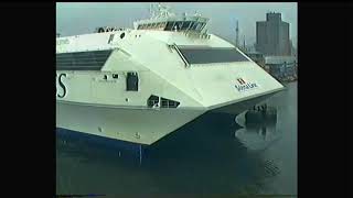 STENA VOYAGER HSS passing the Stena Caledonia in the Irish sea Belfast to Stranraer [upl. by Leamaj]