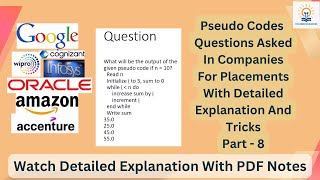 Pseudo Code Questions For Infosys Capgemini Accenture Part 8 pseudocode interviewquestions [upl. by Nemsaj]