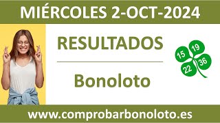 Resultado del sorteo Bonoloto del miercoles 2 de octubre de 2024 [upl. by Onig]