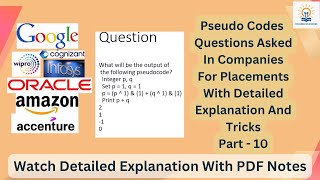 Pseudo Code Questions For Infosys Capgemini Accenture Part 10 pseudocode interviewquestions [upl. by Cindy]