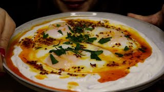 ASMR TURKISH EGGS ”CILBIR” BREAKFAST MUKBANG RELAXING SOUNDS asmr mukbang turkisheggs cilbir [upl. by Colombi998]