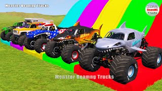 Triple Flatbed Trailer Monster Trucks Transport with Slide Color  BeamNGdrive 165 [upl. by Ettenotna]