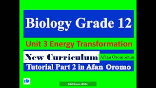 New Curriculum Biology Grade 12 Unit 3 Energy Transformation Tutorial Part 2 in Afan Oromo [upl. by Laram]