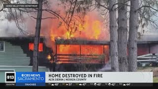 Home destroyed by fire in Nevada Countys Alta Sierra [upl. by Ahseekal465]