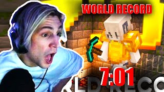 xQc Reacts To New Minecraft Speedrun World Record 701 With Music [upl. by Rice]