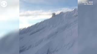 WEB EXTRA Controlled Explosion Triggers Avalanche in Switzerland [upl. by Esta]