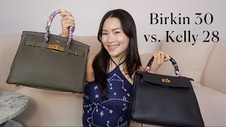 HERMES KELLY 28 VS BIRKIN 30 COMPARISON REVIEW [upl. by Hardej566]