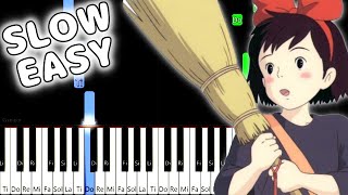 Kikis Delivery Service  A Town With An Ocean View  SLOW EASY Piano Tutorial animelovemen [upl. by Loy958]