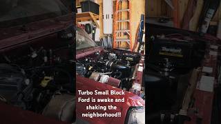 Fresh 351 Windsor turbo engine startup Waking up the neighbors one small block at a time [upl. by Aitahs]