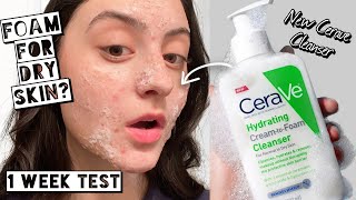 Testing NEW CeraVe Hydrating CreamtoFoam Cleanser  Foaming Cleanser for Dry Acne Prone Skin [upl. by Arleen391]