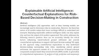 Explainable Artificial Intelligence Counterfactual Explanations for Risk Based Decision Making in C [upl. by Ralyt]