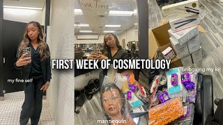 VLOG MY FIRST WEEK OF COSMETOLOGY SCHOOL unboxing my cosmetology kit locker milady test etc [upl. by Ahseekat]