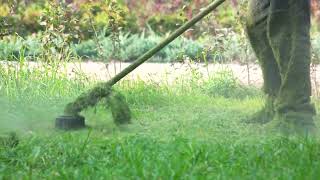 worker cutting grass in garden with the weed trimmer grass cutter in action cl SBV 323907303 preview [upl. by Gelb546]