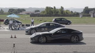 Tesla Model S P100D vs Ferrari F12 14 Mile Drag Race [upl. by Pattison]