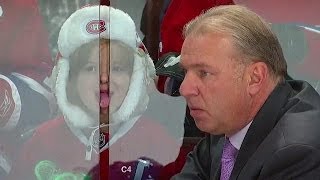 Little girl sticks tongue at Montreal Canadiens head coach Michel Therrien [upl. by Andy]