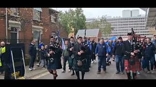 SCOTTISH BAGPIPERS AND IPSWICH FANS MARCH ALONG PORTMAN ROAD [upl. by Leiso]