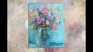 Easy Acrylic Floral BouquetAcrylic painting Step by StepMariArtHome [upl. by Yenffit508]