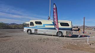 Harry and Joni GM bus leaving the 2024 Quartzsite BCI Rally in their PD4107 [upl. by Lednem861]