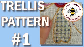 Crewel Embroidery Trellis Pattern 1 Square Trellis amp Cross Stitch  Hand Embroidery Video Tutorial [upl. by Blanka922]