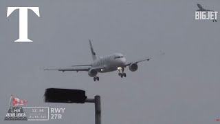 Shaky landings at Londons Heathrow airport as Storm Isha approaches [upl. by Ycnej684]