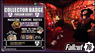 Collector Badge  Fallout 76 Possum Guide  Where to Farm Magazines  Find Teddy Bears and Nuka Cola [upl. by Ynaittirb]