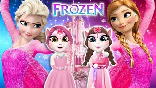 My talking angela 2  Frozen  Pink Elsa VS Pink Anna ❄️  cosplay [upl. by Enyar]