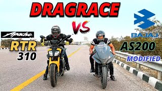 TVS Apache RTR 310 VS PULSAR AS200 💥 DRAGRACE 🔥 TOP SPEED battle RACE TILL THEIR POTENTIAL 🚀 [upl. by Nedyarb118]