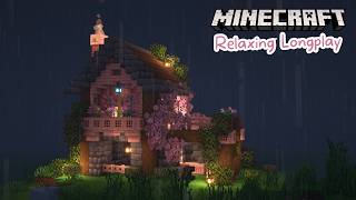 Minecraft Longplay  Rainy Cherry Blossom Cottage on the Hill no commentary [upl. by Huskey470]