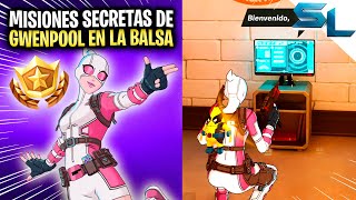 Como COMPLETAR TODAS las MISIONES SECRETAS DE GWENPOOL EN LA BALSA TEMPORADA 4 CAPITULO 5 FORTNITE [upl. by Lubow]