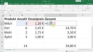 Excel EinstiegGrundlagen Rechnen einfache Formeln Summe – ExcelTutorial [upl. by Siuqaj]