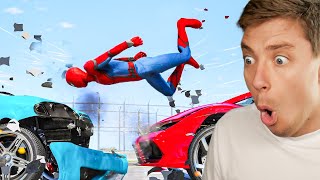 Reacting To INSANE GTA 5 SPIDERMAN Car Crashes [upl. by Nylegna]