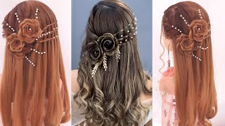 Latest easy open hairstyle for wedding l Engagement Bridal hairstyles l Flower braids hairstyles [upl. by Asiulana770]